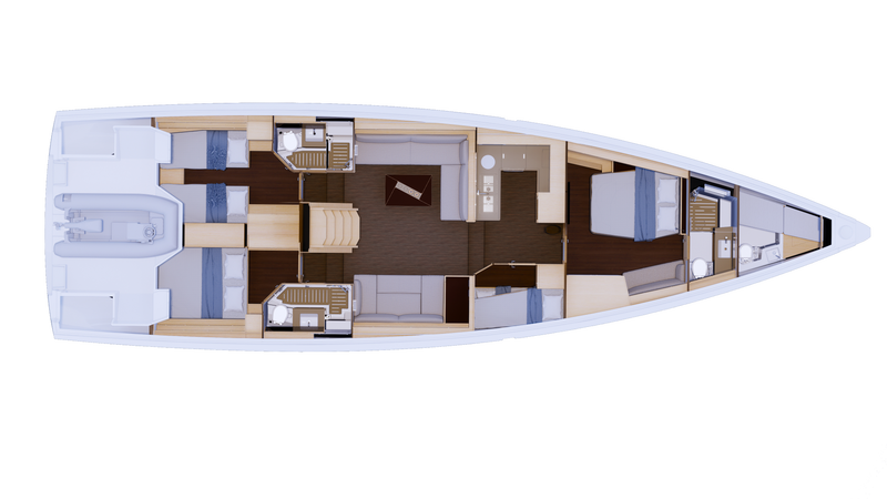 Interior layout 1, 9 berths Dufour new flagship - DUFOUR 61