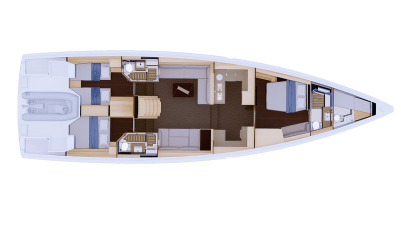 Interior layout 2, 8 berths Dufour new flagship - DUFOUR 61