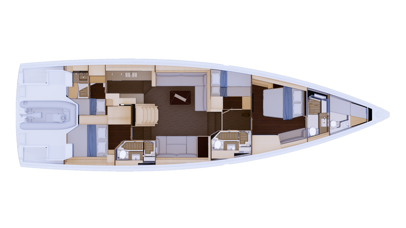 Interior layout 3, 9 berths Dufour new flagship - DUFOUR 61